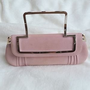 CHRISTIAN DIOR PINK SUEDE CLUTCH BAG.